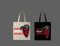 "Don't Trust Anyone" Skull Graphic Printed Tote Bag– Eco-Friendly Cotton Shoulder Shopping Bag-White, Black. 