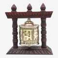 Dark Maroon Handmade Wooden Om Mane Padme Hum Single Wheel Stand. 