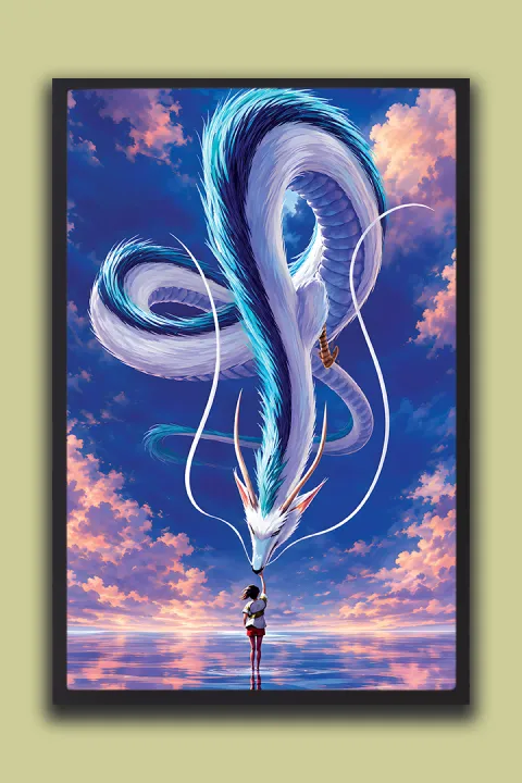 Fantasy%20White%20Dragon%20&%20Ocean%20Sunset%20Framed%20Wall%20Art%20%7C%20one%20Piece%20Frame%20-%20Image%202