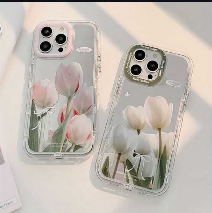 Masala Beads Tulip Flower Printed Mirror Phone Covers TPU Silicone