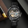 Skmei M031 Mechanical Creative Dial Fully Automatic Hollowed Out Stainless Steel Case Leather Strap Watch. 