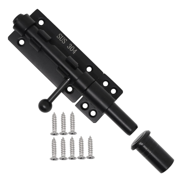 ARELENE 2X Heavy Duty Slide Bolt Gate Latch with A Padlock,Horizontal Bolt Latch Floor Latch Hardware and Lockable(Black,6 Inch)