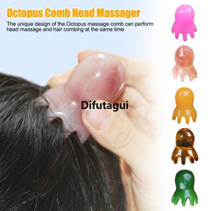 Difutagui Beeswax Resin Octopus Comb Massage Hair Care Head Dredging Meridian Luxury Comb Massage Soft Silicone Brush Head Is Small And Portable