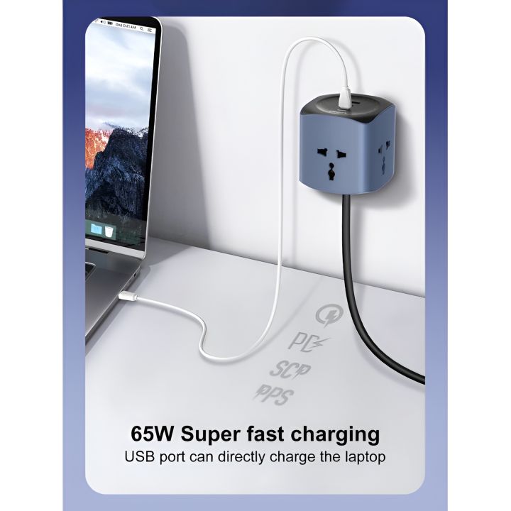 LDNIO%20SC3319%2065W%206-in-1%20Power%20Socket%20Cube%20Multiplug%20-%203%20Universal%20Outlets%20&%203%20USB%20Ports%20(2%20USB-C%20+%201%20USB-A)%20-%202500W%20Fast%20Charging%20Extension%20Power%20Strip%20with%202m%20Heavy%20Duty%20Cord%20for%20Laptop,%20Mobile,%20Home%20&%20Office%20-%20Image%203