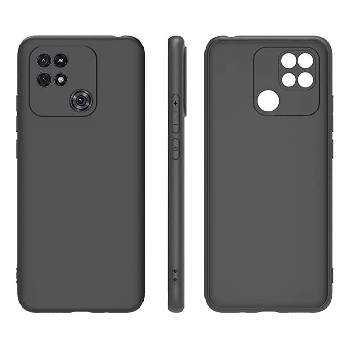 Redmi 10A Back Cover Shock Proof Matte Soft Silicon Flexible Back Case Cover for Redmi 10A (Black)