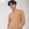Trikaya Cream Color Round Neck Full Sleeves Lambswool Light-Weight Sweater For Men. 