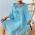 Tassel Swimsuit Cover Up Dress for Women Bohemian Bathing Suit Coverups Batwing Hollow Out Crochet Beach Outfits. 