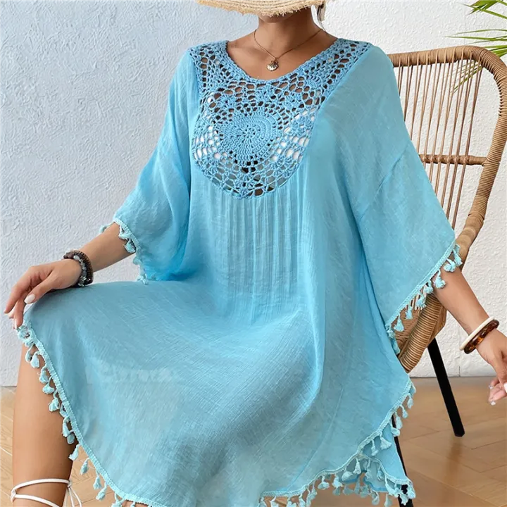 Tassel%20Swimsuit%20Cover%20Up%20Dress%20for%20Women%20Bohemian%20Bathing%20Suit%20Coverups%20Batwing%20Hollow%20Out%20Crochet%20Beach%20Outfits%20-%20Image%207