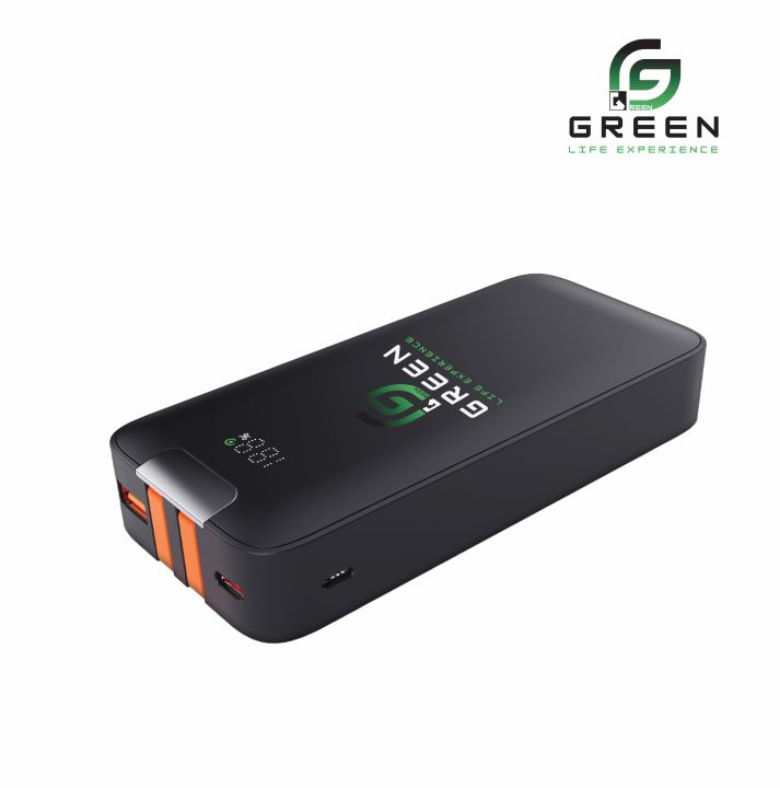 Green Thunder X3 | 20000mAh Power Bank | 22.5W | PD Fast Charging  |  Attached Wire | Full Body Digital Display