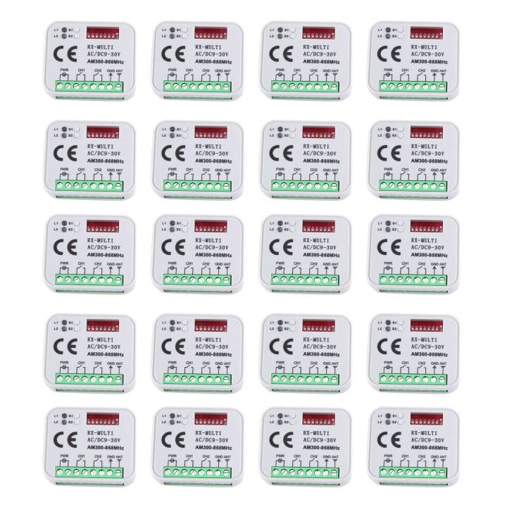 20X Universal RX Multi Frequency 300-868MHz Receiver 2CH 12V 24V Relay Module Garage Door Remote Control 433.92MHz