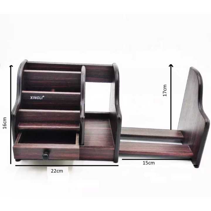 Xingli Brown Polished Multi-Functional Wooden Pen Stand/ Holder / Mobile Holder/ Visiting Card And Remote Stand