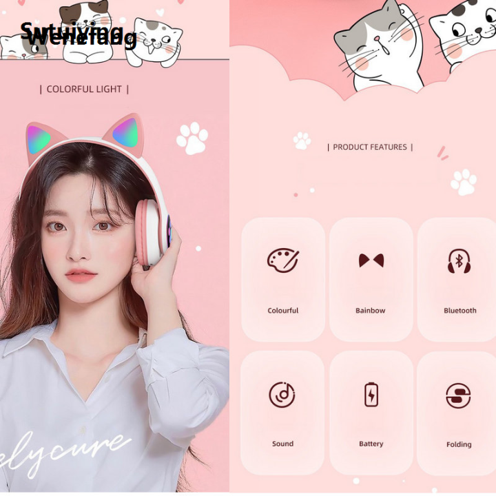 Wenefang Sutuiying Bluetooth Headset Flash Light Wireless Headphone Kids Earphones s promotion Selling Cute Headphone Music Game Earpieces Sports Music Headset Gifts
