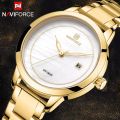 NAVIFORCE Top Brand Luxury Golden Fashion Business Casual Premium Pretty Waterproof Warranty Wristwatch Watch For Women. 