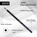 BRUSTRO Artists Charcoal Pencil - Set of 4 (3 Black Shade - Soft, Medium, Hard and 1 White - Medium). 