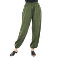 Green Cotton Plain Side Pocket Design Joggers For Women. 