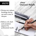 BRUSTRO Artists Charcoal Pencil - Set of 4 (3 Black Shade - Soft, Medium, Hard and 1 White - Medium). 