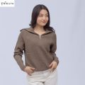 Trikaya Women Woollen Half Zipper Tuck Knit Pullover- Coffee. 