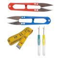 JJP (5 Piece Set ) 2 Pieces Plastic Seam Ripper Thread Opener Stitch Unpicker Sewing + 2 Pieces Thread Cutter Scissors +1 Piece Measuring Tape. 