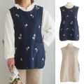 Multipurpose Round Neck Apron Vest Cotton Sleeveless Embroider Pullover Japanese Solid Color Coffee House Uniform Clothing Accessories. 