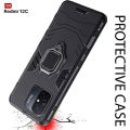 Tough Armor Bumper Back Case Cover for Mi Redmi 12C | Ring Holder & Kickstand in-Built | 360 Degree Protection Back Case Cover Black. 