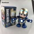 Difutagui Marvel Iron Man Dance Action Figures Sing Led Light Spiderman Robot Sales promotion Model Avengers Super Hero Robots Kid Doll Christmas Toy Gift. 