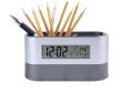 Oval Desk Clock Stand With Clock Pen Holder Time Alarm Snooze Calendar Temperature Name Card Holder. 