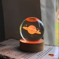3D Galaxy Crystal Ball lamp Night Light With Wooden Base Moon, Saturn, Galaxy. 