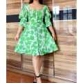 Green Floral Milkmaid Dress. 