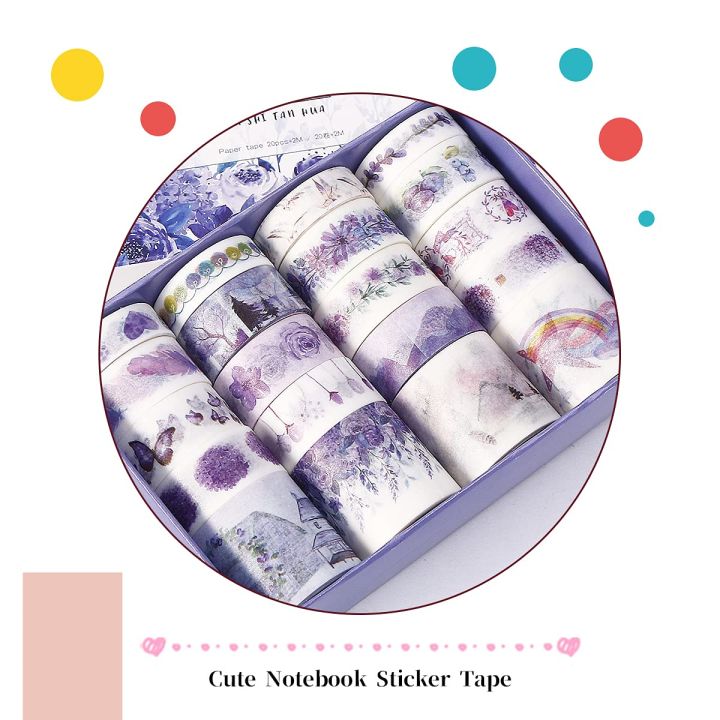 5 Roll of Different Width Japanese Handmade Washi Tape 5 Rolls Notebook Stickers Tape |  Journal Stickers Decoration  Tape for Scrapbook (Purple)