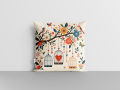 Bird & Floral Printed Cushion with Filling – Set of 4. 