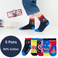 Linman 5 Pairs Spiderman Children's Socks Marvel iron Man Hulk Thor Anime kidsAffordable Boys Short Socks Cartoon Baby Spring Summer Sock 1-12 Y SMGSLIB Mother. 