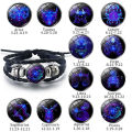 12 Constellation Zodiac Sign Braided Leather Bracelet Woven Glass Dome Bracelet MNP. 