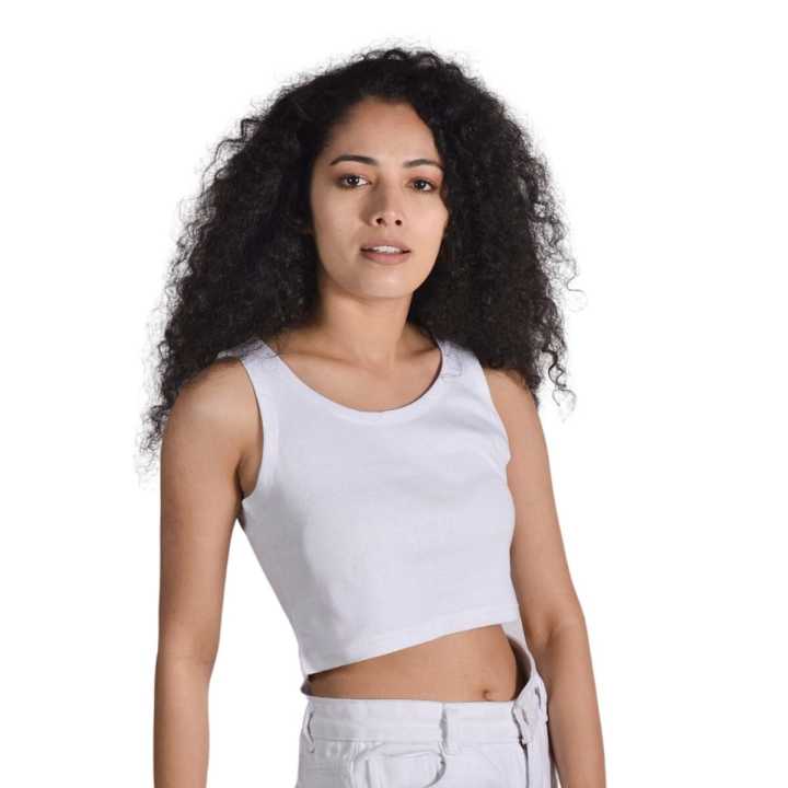 Women's Crop Sando Top White T-Shirt Short Sleeve Casual