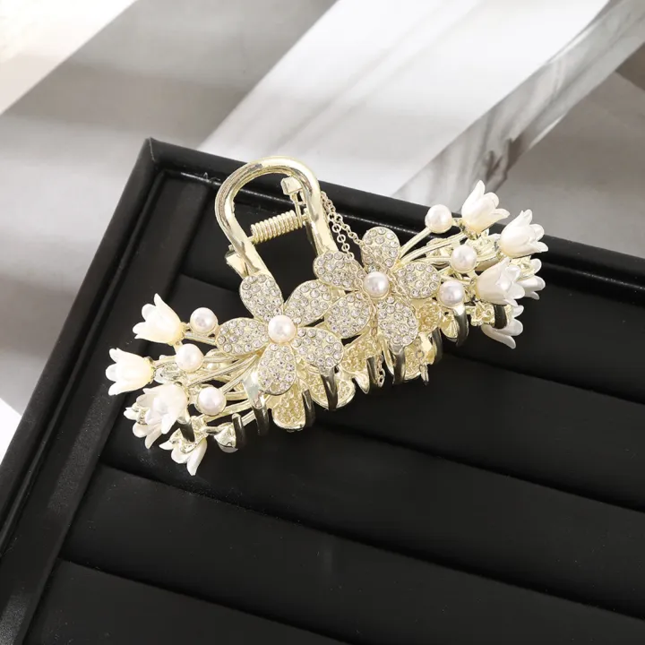 New%20Elegant%20Diamond%20Flower%20Hair%20Clip%20Gold%20Geometric%20Metal%20Hair%20Claw%20Pearl%20Hair%20Clutcher%20For%20Women%20Hairpin%20Hair%20Accessories%20-%20Image%205