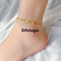 Difutagui Luxury Brand Jewelry Double Layer Heart Love Letter Anklet Snake New Chain Women Gold Color Stainless Steel Ladies Jewelry Not Fade. 