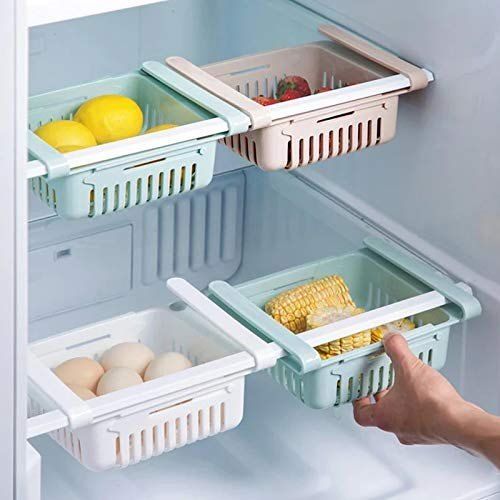 Pack of 4 Adjustable Fridge Storage Basket Fridge Space Saver Tray Fridge Racks Refrigerator Storage Basket Expandable Fridge Storage Rack By Hamro Store