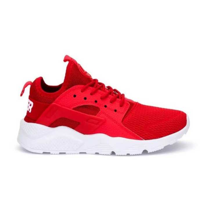 Red Synthetic Round Toe Lace-Up Closure Outdoor Sports Running