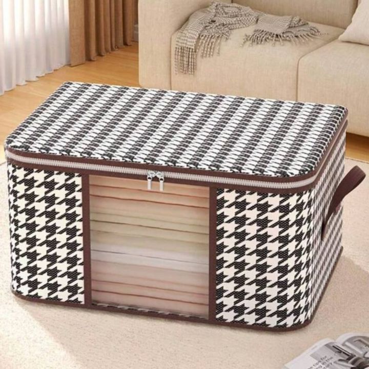 Portable Plaid Storage Bag With Durable Handle 60x40x30cm