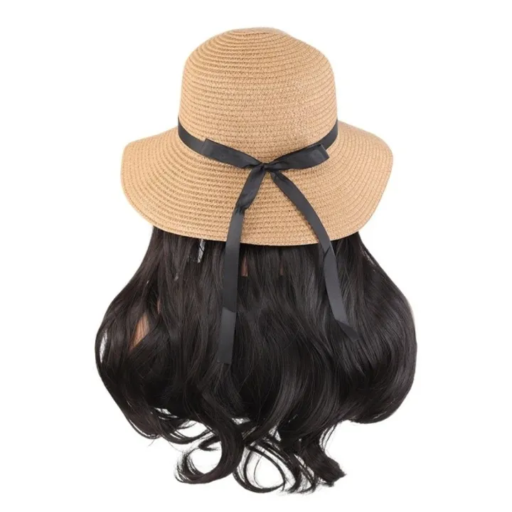 Casual%20Sun%20Protection%20Summer%20Straw%20Sun%20Hat%20Wig%20Breathable%20Foldable%20Fisherman%20Hat%20with%20Built-in%20Wig%20Wide%20Brim%20Hairpiece%20Long%20Wavy%20Curly%20Hair%20Vacation%20Accessory%20-%20Image%208