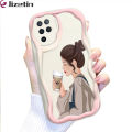Jizetin for OPPO F19 Pro / A94 Back Cover Elegant Girl Cream Wavy Edge Soft Silicone Phone Case. 