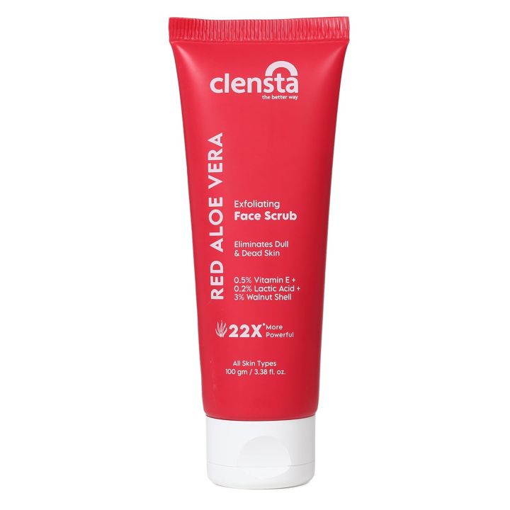 Clensta Red Aloe Vera Exfoliating Face Scrub For Men & Women 100g