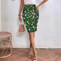 European and American style floral hip skirt over the knee fashion simple skirt new straight tube long slim A- line skirt. 