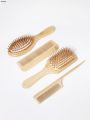 Sutuiying 4PCS natural bamboo and wood comb, anti-static, pointed tail comb, Fifty percent discount oval square scalp massage brush, dry and wet dual-purpose. 