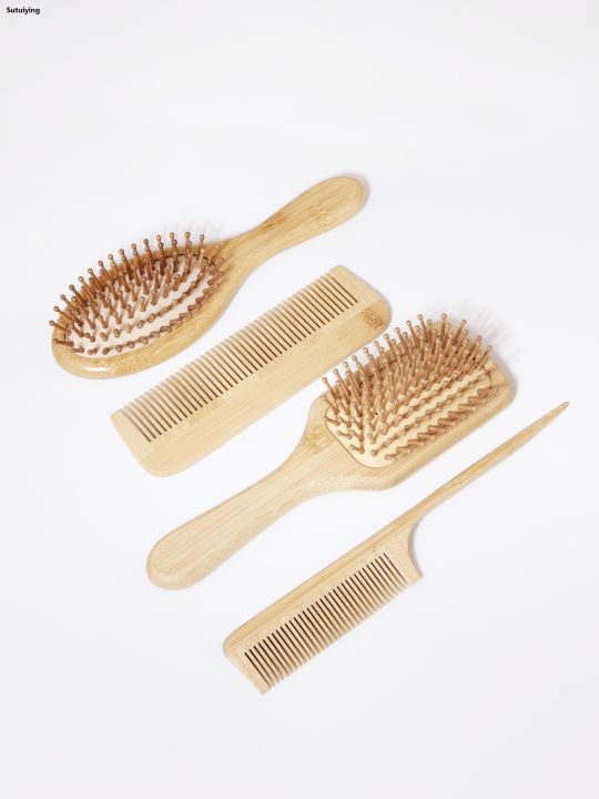 Sutuiying%204PCS%20natural%20bamboo%20and%20wood%20comb,%20anti-static,%20pointed%20tail%20comb,%20Fifty%20percent%20discount%20oval%20square%20scalp%20massage%20brush,%20dry%20and%20wet%20dual-purpose%20-%20Image%204
