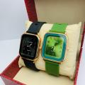 2 Pcs Combo Watch || Couple Smart Watch Design Watch || Rectangle Shape Dial Black & Green Rubber Strap Fashionable Couple Watch ||. 