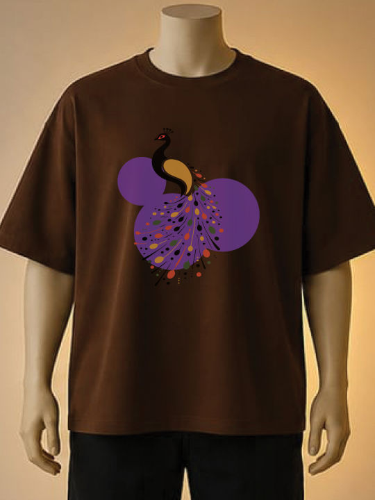 Unisex%20T-Shirt%20with%20Artistic%20Peacock%20Graphic%20Print%20%E2%80%93(Cream,%20Brown,%20White)%20-%20Image%203