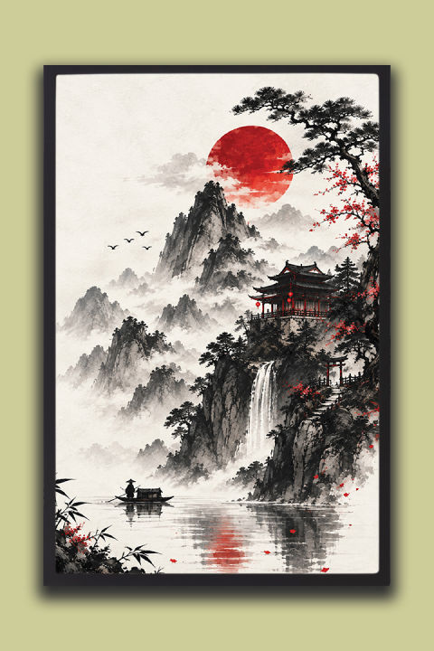 Japanese%20Mountain%20Landscape%20&%20Red%20Sun%20Wall%20Art%20%7C%20one%20Piece%20Frame%20-%20Image%203
