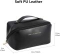 Travel PU Leather Cosmetic Makeup Bag and Makeup Organizer Side Zipper Pouch Travel Toiletry Kit. 