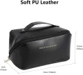 Travel PU Leather Cosmetic Makeup Bag and Makeup Organizer Side Zipper Pouch Travel Toiletry Kit. 