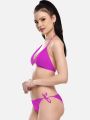 Sexy and Stylish Satin Bikini Bra Panty Lingerie Set Free Size Purple Color. 